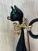 Classic Long Tail Cat Brooch Green Rhinestone Eye and Clear Nose Tip Gentleman Rhinestone Bow Tie Approximately 1.7 x 1.22 Inch - 6