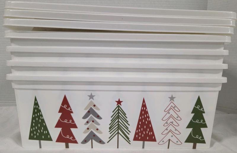 4 New | 5.8L Holiday Themed Plastic Boxes w/ Lids (8pcs ttl) | Measures 13.2" x 7.4" x 4.7" ea.