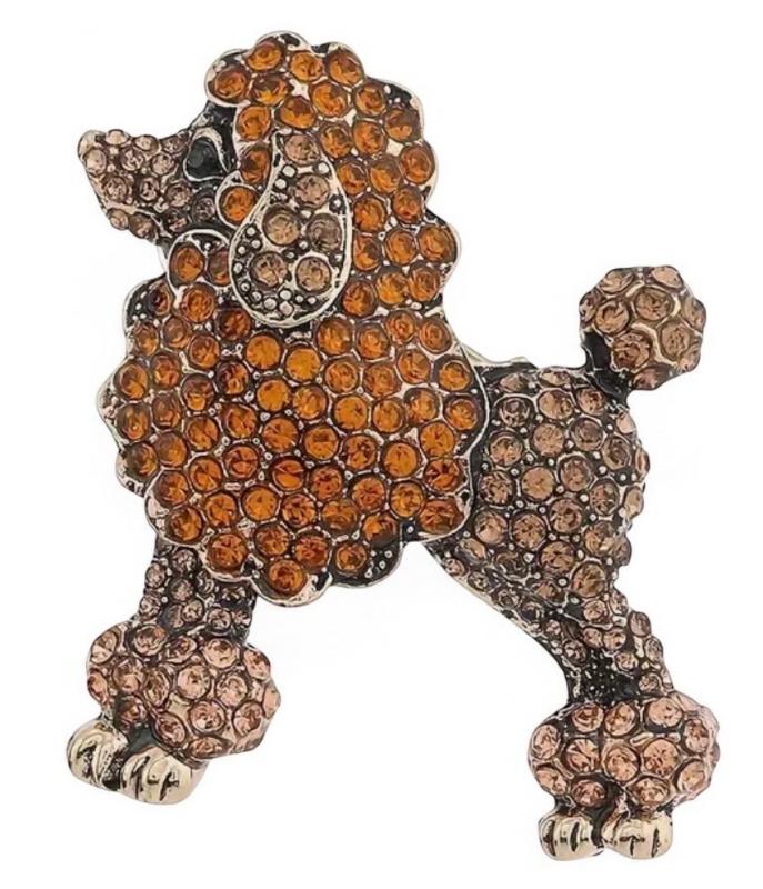 Chic Rhinestone Dog Brooch<br/>Poodle Honey Citrine Black Stone Eye <br/>Approximately 2 x 1.70 Inch Back Bale for Pendant