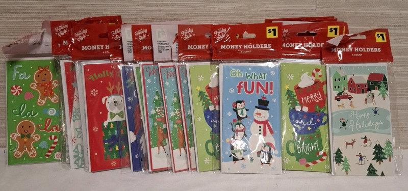 19 New Holiday Style Money Holders Packets | 4 Count each Packet | Packet Measurements- 9" X 4"