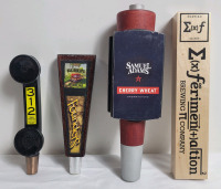 Four (4) Bar Beer Taps . Goose Island , Founders , Samuel Adam's Cherry Wheat & Ferimentation Brewing . Measures 11" to 11.5" tall