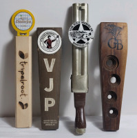 Four (4) Bar Beer Taps . Tripleroot , Atwater Brewing , Dark Horse Brewing & GB Brewing . Measures 11" to 13.5" tall