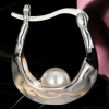 925 Sterling Silver With Freshwater Pearl Elegant Crescent Hoop Earrings<br/>Approximately .78 Inch Drop - 2