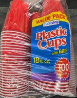 100 New | Plastic Cups w/ Grip | Holds 18fl oz ea.