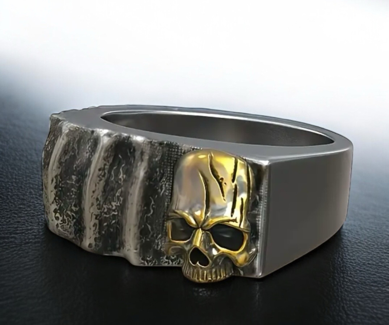 Retro Skull & Bone Stainless Steel Ring Comfortable Fit Skull Motif Ring Size 11