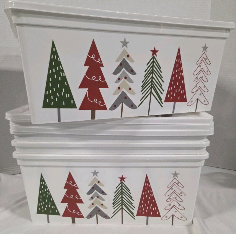 4 New | 15.7" x 13.3" x 6.6" 19.2L Holiday Themed Boxes w/ Lids