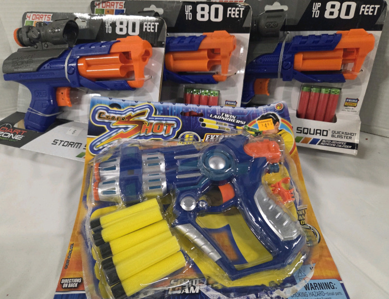 4 New | Toy Dart Guns | Comes w/ 18 Darts Total | Shoots up to 80ft | Largest Measures 9" Long