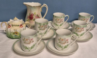 Vintage 14 Piece Cups & Saucers & Sugar 4" Tall & Milk Pitcher 5" Tall