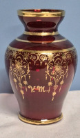 Lovely Vintage Red Ruby Glass Vase 4.25" Tall with Intricate Design
