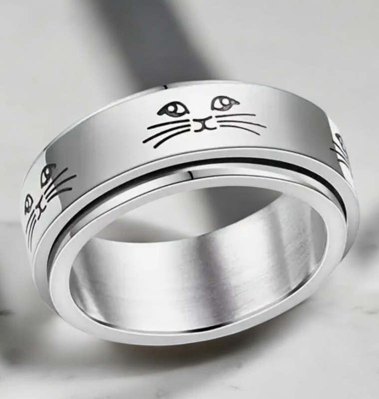 New Cat Spinner Stainless Steel Ring Infinity Design Size 10 Great for Stress and Worry Relief
