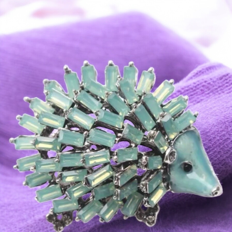 Adorable Enamel Rhinestone Baguette Tiered Hedgehog Brooch <br/>Approximately 1.75 x 1.4 Inch