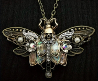 Skull Pendant Vintage Moth Cubic Zirconia Necklace <br/>Pendant Approximately 1.45 x 2.20 inch with Chain Appr 20 Inch
