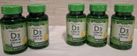 5 New Nature's Truth High Potency D3 5000IU/125mcg (2pcs) and D3 2000IU/50mcg (3pcs) Jars | 60 Softgels per Jar | Earliest Best Before- 10/2026