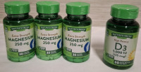 3 New Nature's Truth Magnesium 250mg Jars & 1 New Nature's Truth High Potency D3 5000IU/125mcg Jar