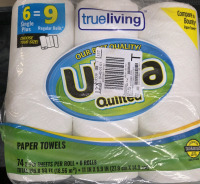6 New | True Living Paper Towel Rolls | 74 2-Ply Sheets per Roll | 11" x 6"
