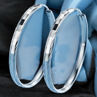 925 Pure Silver Smooth Mirrored 2 Inch Hoop Earrings Pierced Stamp on Slide in Post Light Weight Statements Size Approx