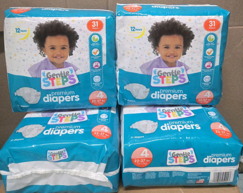 4 New Packs | ( 124CT ) Gentle Steps Size 4 Premium Diapers ( 22-37 LBS )