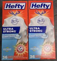 2 New Packs | ( 72Ct Total ) Hefty Ultra Strong Clean Burst 13 Gallon Tall Kitchen Drawstring Bags | * Retails $50+ *