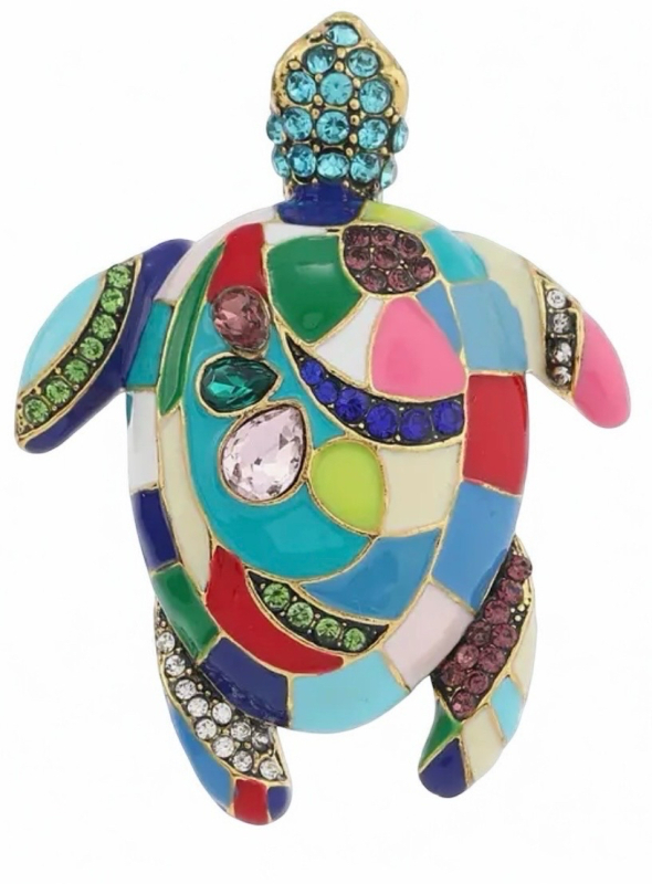 Spectacular Enamel Turtle Brooch Rhinestones and Enamel Approximately 2.6 x 1.9 Inches