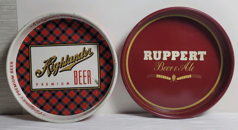 Highlander Premium Beer & Ruppert Beer & Ale Bar Beer Trays . Both measure 13 1/4" diameter