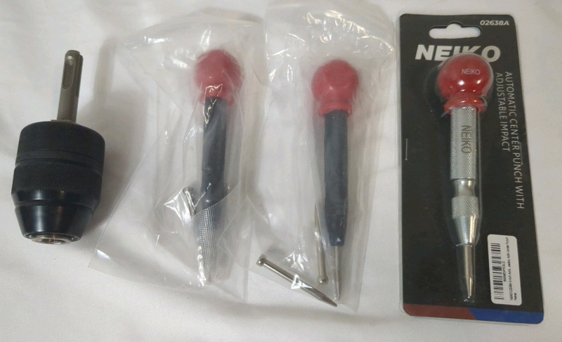 3 New Automatic Centre Punch with Adjustable Impact & 1 New Drill Chuck Converter