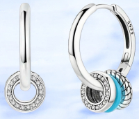 Elegant 925 Sterling Silver Hoop Earrings Interlocking Triple Ring Design with Sparkling Cubic Zirconia <br/>Approximately .75 Inch Stamped