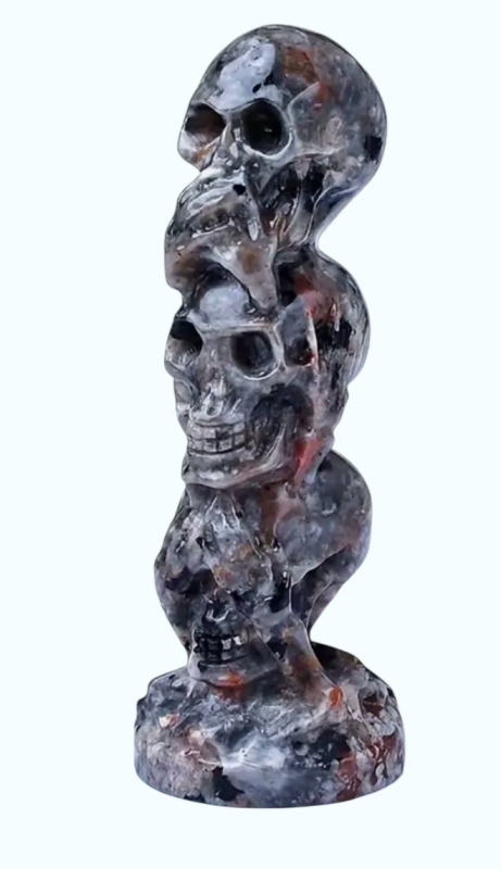 Flamestone Crystal Skull 3.14" Crystal Skull Natural Stone with Unique Veins and Cracks Glows