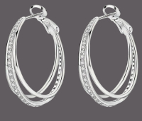 Elegant 925 Sterling Silver Hoop Earrings Interlocking Triple Ring Design with Sparkling Cubic Zirconia <br/>Approximately .75 Inch Stamped