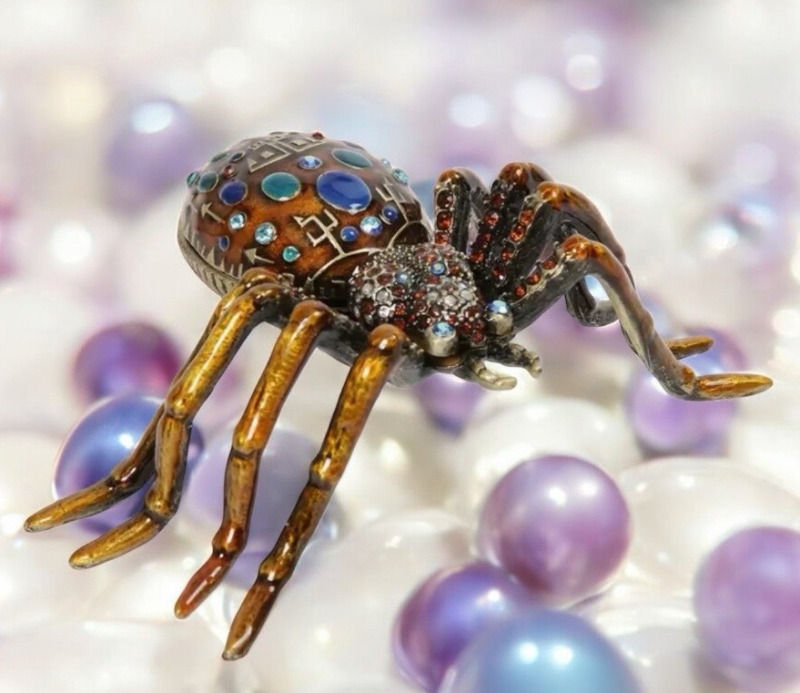 Elegant Spider Trinket Box with Colourful Crystal <br/>Embellishments Ring & Earring Holder Large Approximately 5 x 3 Inch 1.5 Inch Tall