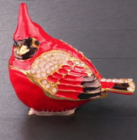 Rustic Cardinal Bird Jewelry Box Trinket Holder with Rhinestones Magnetic Closure Vinbrant Red Approximately 2 Inches