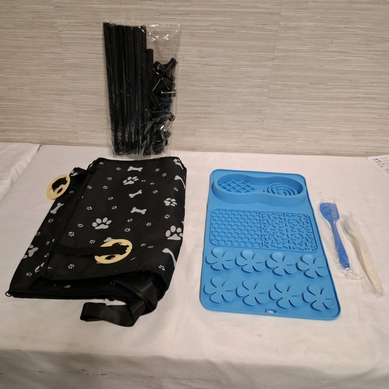 New Dog Care Bundle | Includes - 1 Dog Silicone Feeder with Brush and Spatula (Blue) & 1 Dog Car Seat | Retails- $86