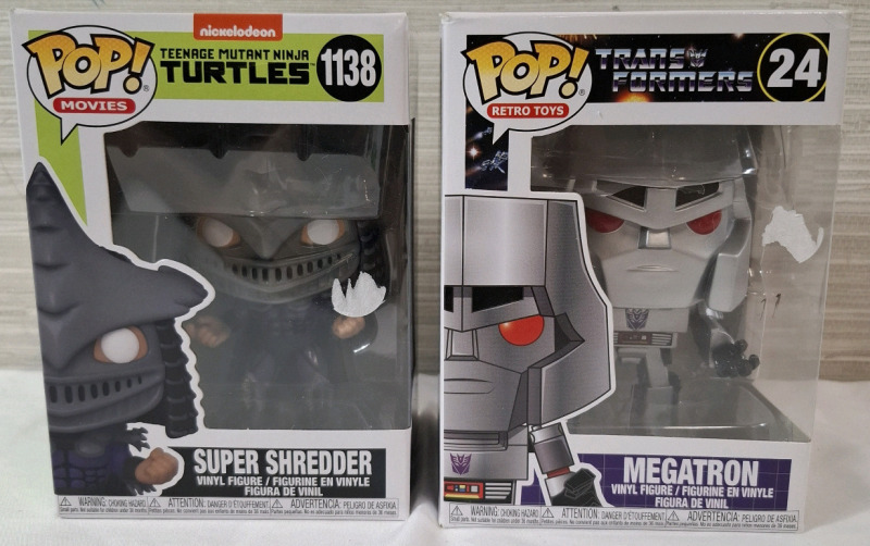 2 New in Box Funko Vinyl Figures | 1 Nickelodeon Teenage Mutant Ninja Turtle Super Shredder & 1 Transformers Megatron | Box Measurements- 6.2" X 4.5"