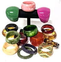 16 Vintage Super Colorful Super Chunky Acrylic Bangles incl W GERMAN - 0.6" - 2.75" Wide, Openings 2.35" - 2 7" Diameter