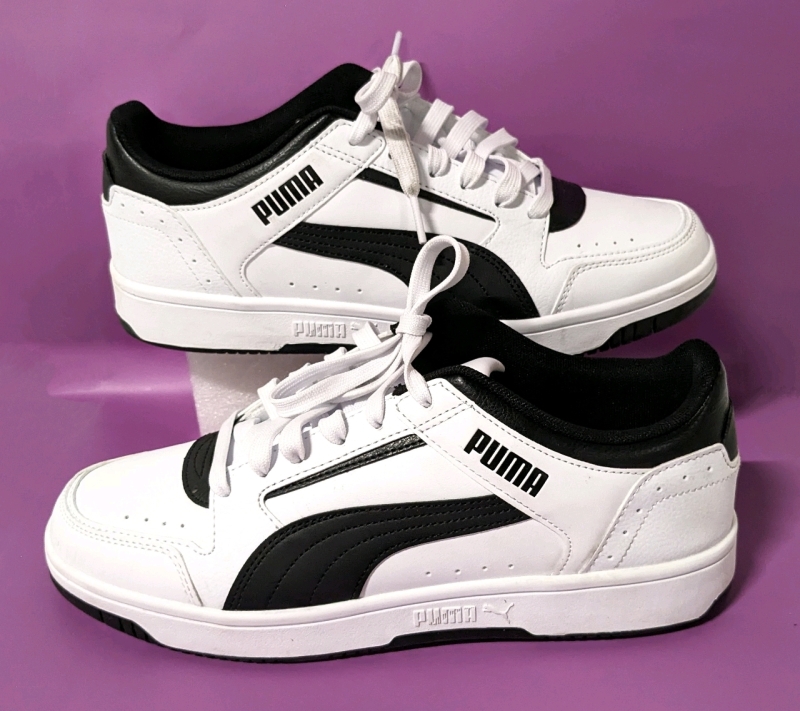 New PUMA Adult Rebound Joy Low Sneakers: White/Black (Size 10)