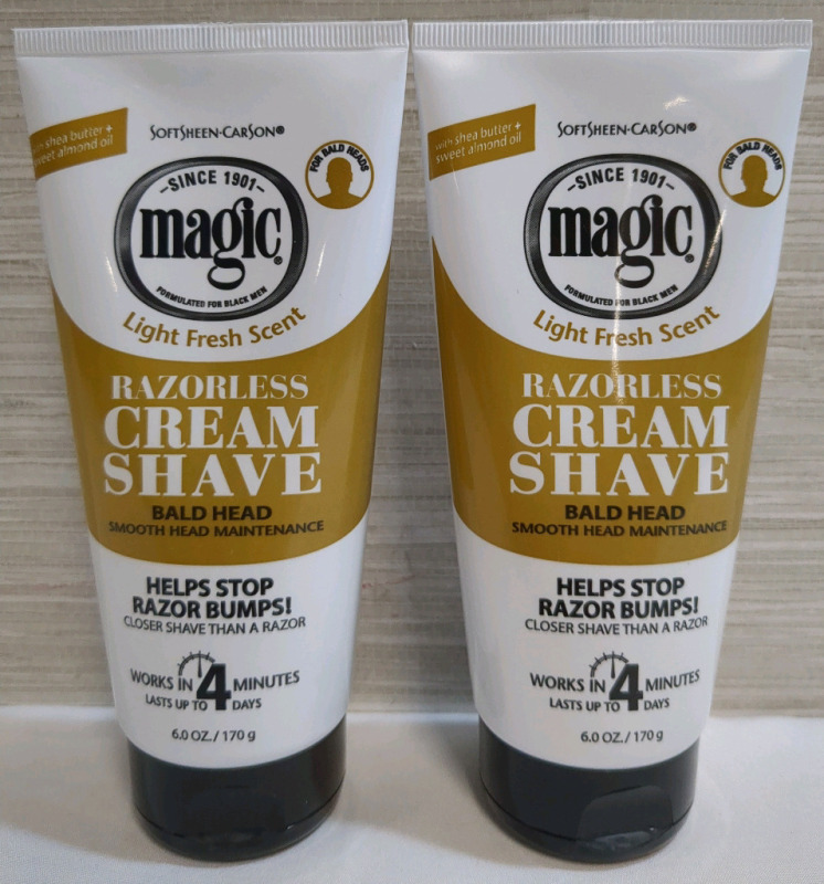 2 New Bottles Softsheen-Carson Magic Razorless Cream Shave For Bald Heads