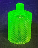 Vintage MCM FAROY Uranium Glass &ldquo;Diamond Point&rdquo; Type Stemmed Candle Holder in &ldquo;Depression Yellow&rdquo; Glass . Measures 3 5/8" tall . No chips or cracks