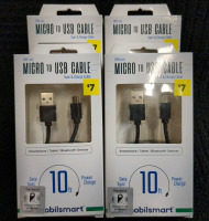 4 New Boxes Mobilsmart Micro to USB 10ft Power Charging/Data Transfer Cable