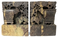 Vintage Pair of Carved Chinese Soapstone Bookends - 3.75" &times; 1.4" &times; 4.75"