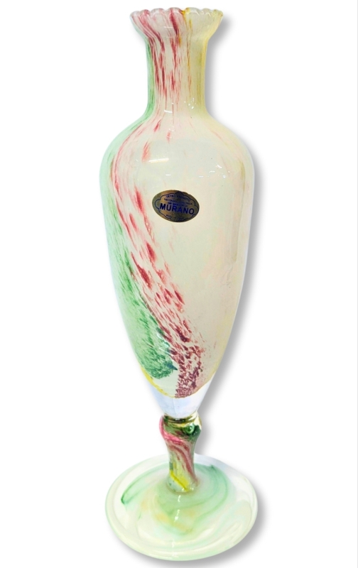 Gorgeous Dainty MURANO Italy Blown Art Glass Vase With Original Sticker -