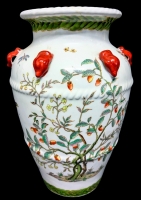 Vintage Chinese Famille Rose Vase with Persimmon Trees, Butterflies & Applied Petals/Insects (?) - 11.25" Tall