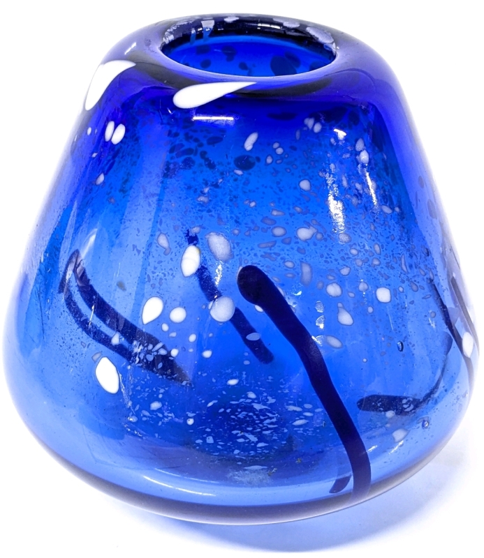 Signed J.M. LECLAIR Cobalt Blue Art Glass Vase - 6.75" Tall