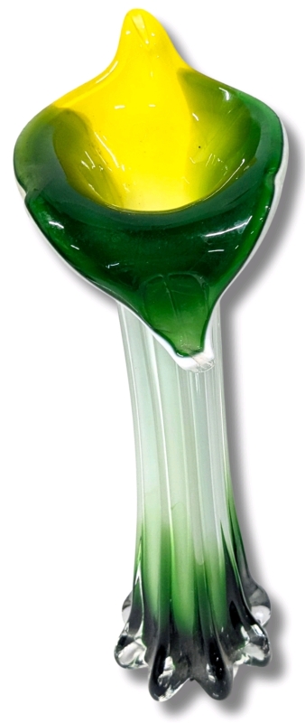 Stunning Green, Yellow, White Jack-In-The-Pulpit Cased Art Glass Vase - 12" Tall