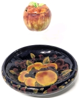 Adorable Vintage WADE Heath England Apple Shaped Compote Jar & Moorcroft-Style Bowl - 8" Diameter &times; 2" Tall