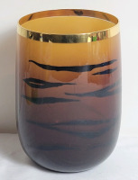 Vintage Bohemia Crystal Tiger Stripe Amber Black Gold Vase , Made in Czech Republic . Measures 7" tall . No chips or cracks