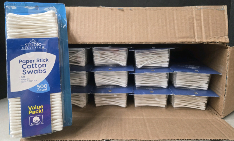 12 New Packs | 500ct Per Pack Paperstick Cotton Swabs