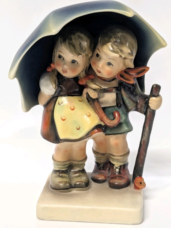 Vintage HUMMEL GOEBEL W Germany #71 TMK3 "Stormy Weather" Blue Umbrella #034 - 6.25" Tall, No Chips or Cracks, Crazing Present