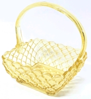 Vintage Unsigned L.E. SMITH Yellow Glass Bridal Basket Rose & Trellis Collection, 7.25" Tall (Incl Handle)