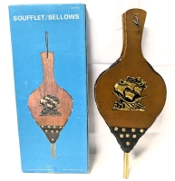 Vintage Wood & Brass BELLOWS With Ship Motif & Original Box - 17" Long