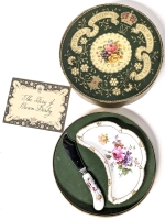 Vintage ROYAL CROWN DERBY England "Posies" Butter Dish & Spreader in Original Box - Box 6" Diameter &times; 1.75" Tall