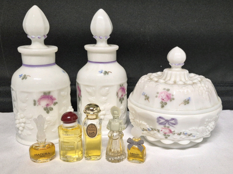 3 Pc WESTMORELAND Milk Glass Perfumes & Trinket Box